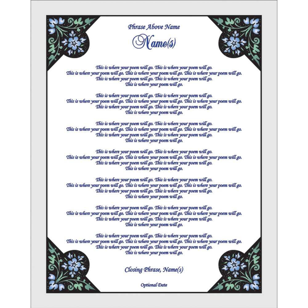 Poetry Gift Floral Design for Your Poem Personalized with Names, 8x10 Inch Print