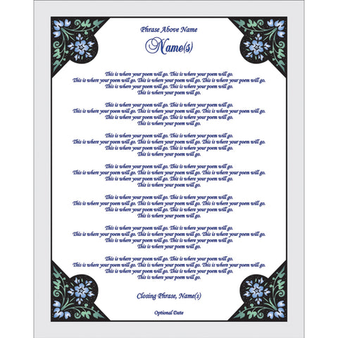 Poetry Gift Floral Design for Your Poem Personalized with Names, 8x10 Inch Print