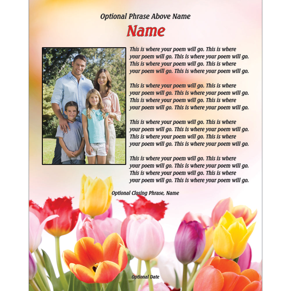 Your Poem or Message in Beautiful Tulip Design, Unframed 8x10 Inch Print
