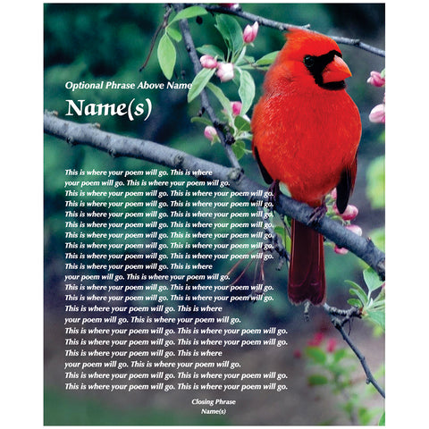 Your Poem or Message in this Cardinal Design, Custom 8x10 Inch Print