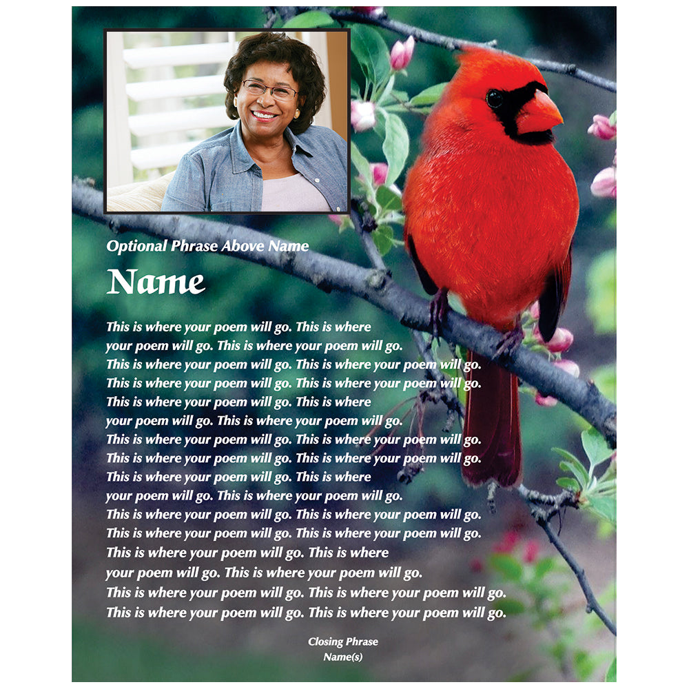 Your Poem or Message in this Cardinal Design, Custom 8x10 Inch Print