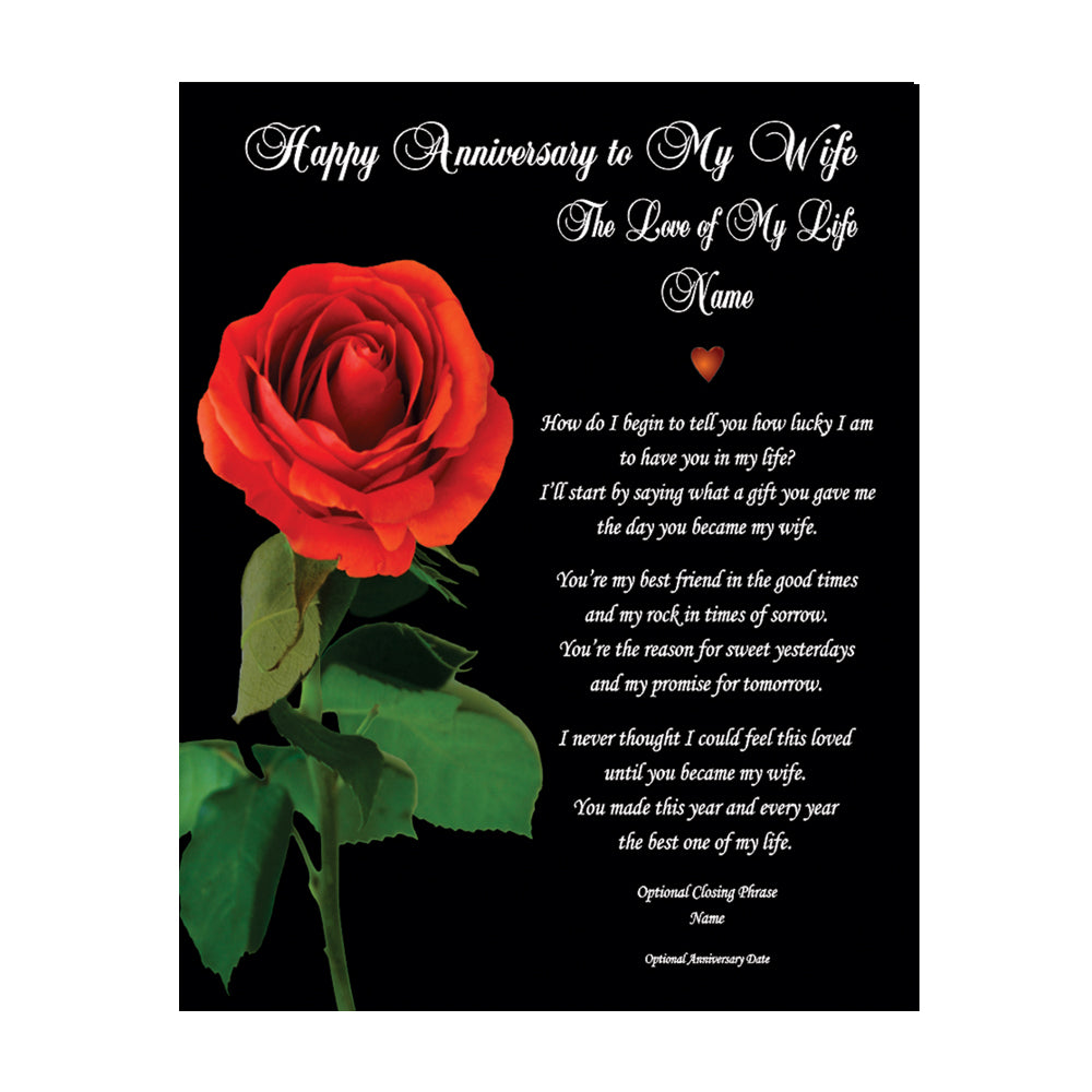 Happy Anniversary To My Wife, Love of My Life Personalized Poem Print