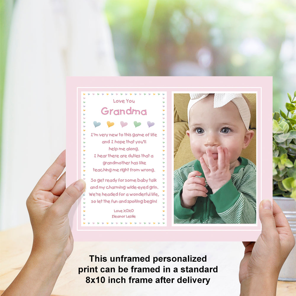 Personalized Grandmother Gift from Granddaughter, Happy Mother's Day, Birthday or for a New Birth, Add Photo to Unframed 8x10 Inch Print