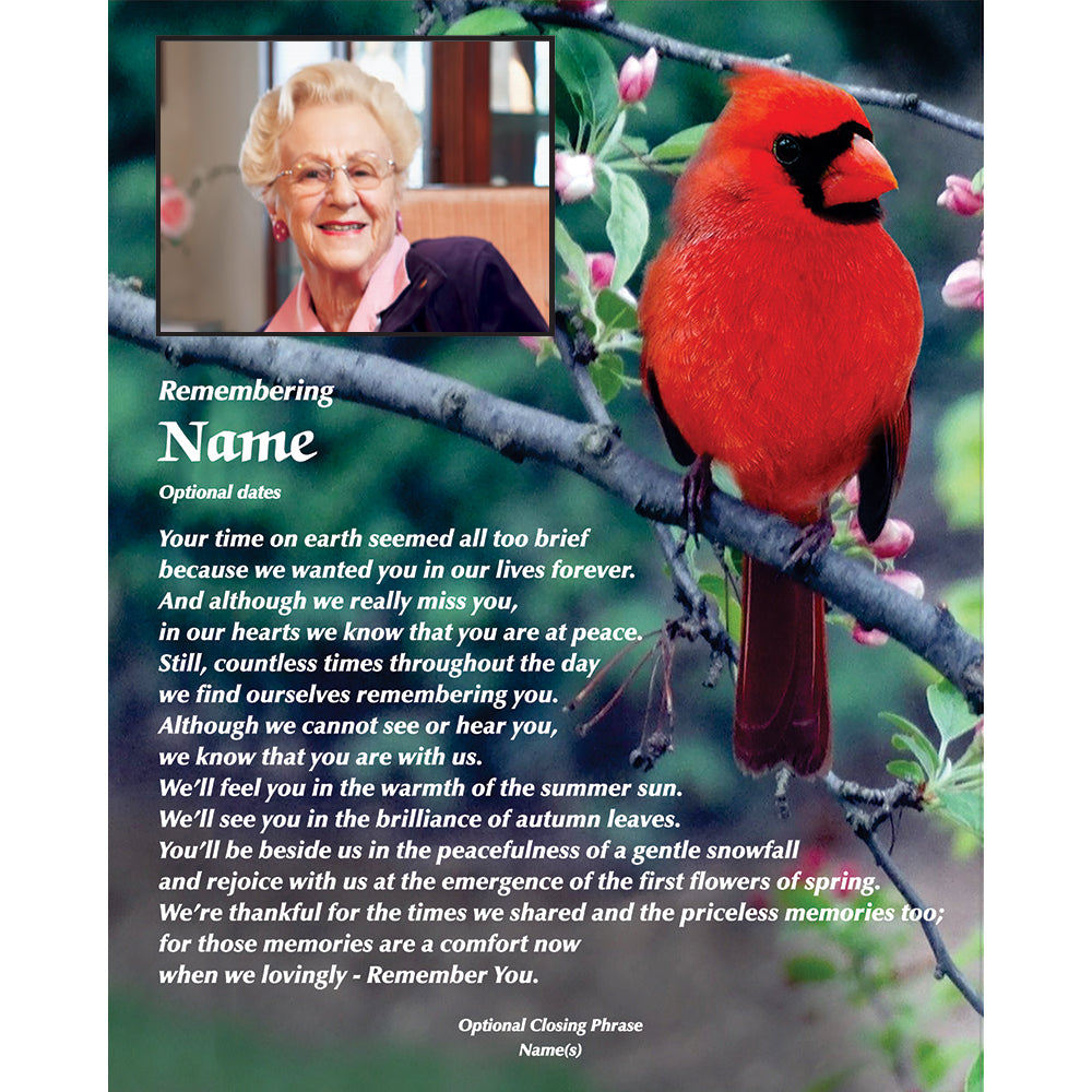 Remembering You Memorial, Cardinal Photo and Sympathy Poem