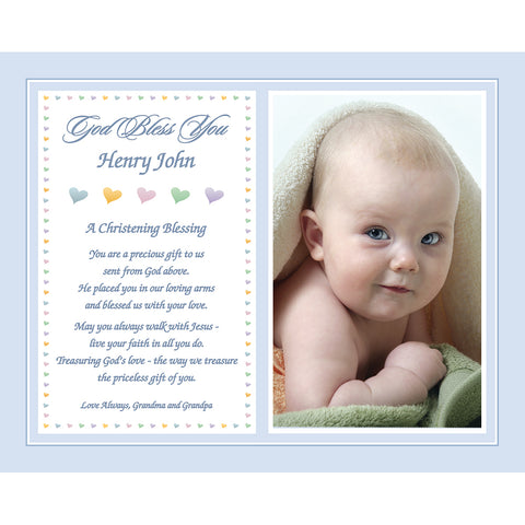 Baptism Gift for Baby Boy, Personalized 8x10 Inch Print with Name and Photo