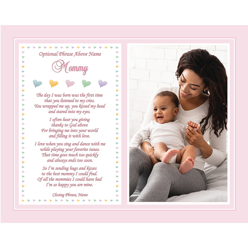 Baby Daughter for Mommy Personalized 8x10 Inch Print, Sweet Words for Mom, Birthday or Christmas Gift