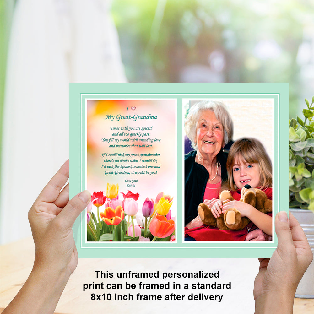 Great Grandmother, Grandma Personalized Mother's Day Gift from Grandchild Frame with Sweet Poem, Add Photo