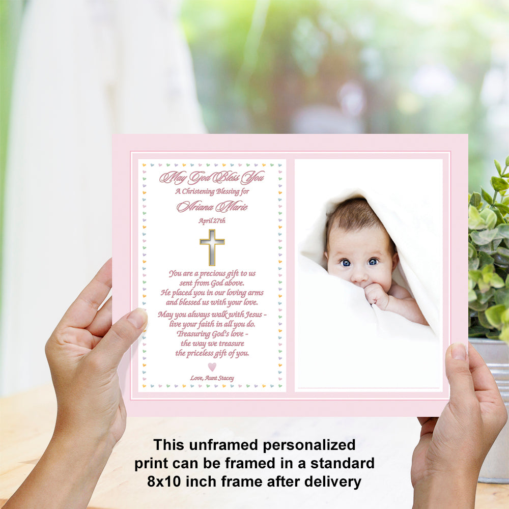 Personalized Baptism or Christening Blessing for Baby Girl, 8x10 Inch Print