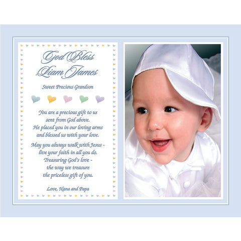 New Baby Boy Grandson Baptism Gift, 8x10 Inch Print with Name and Photo