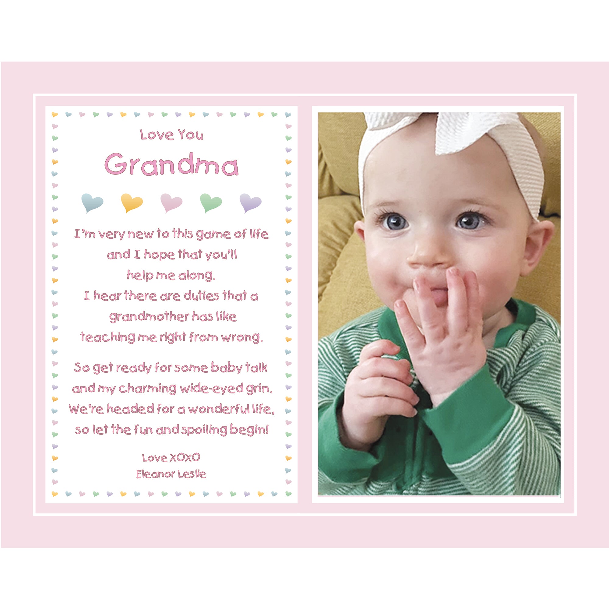 Personalized Grandmother Gift from Granddaughter, Christmas, Grandma's Birthday or for a New Birth, Add Photo to Unframed 8x10 Inch Print