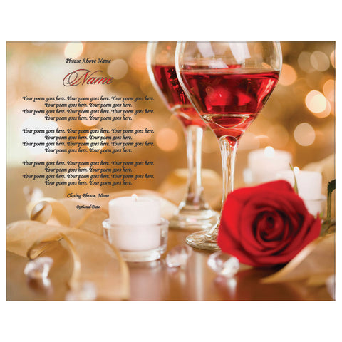 Send a Romantic Gift - Your Poem or Message in this Rose and Wine Glass Design