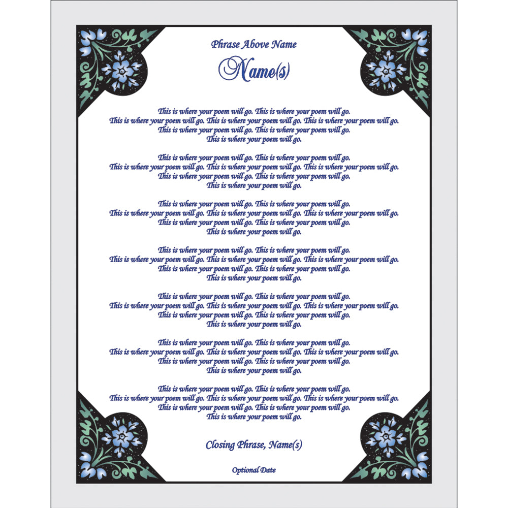 Poetry Gift Floral Design for Your Poem Personalized with Names, 8x10 Inch Print