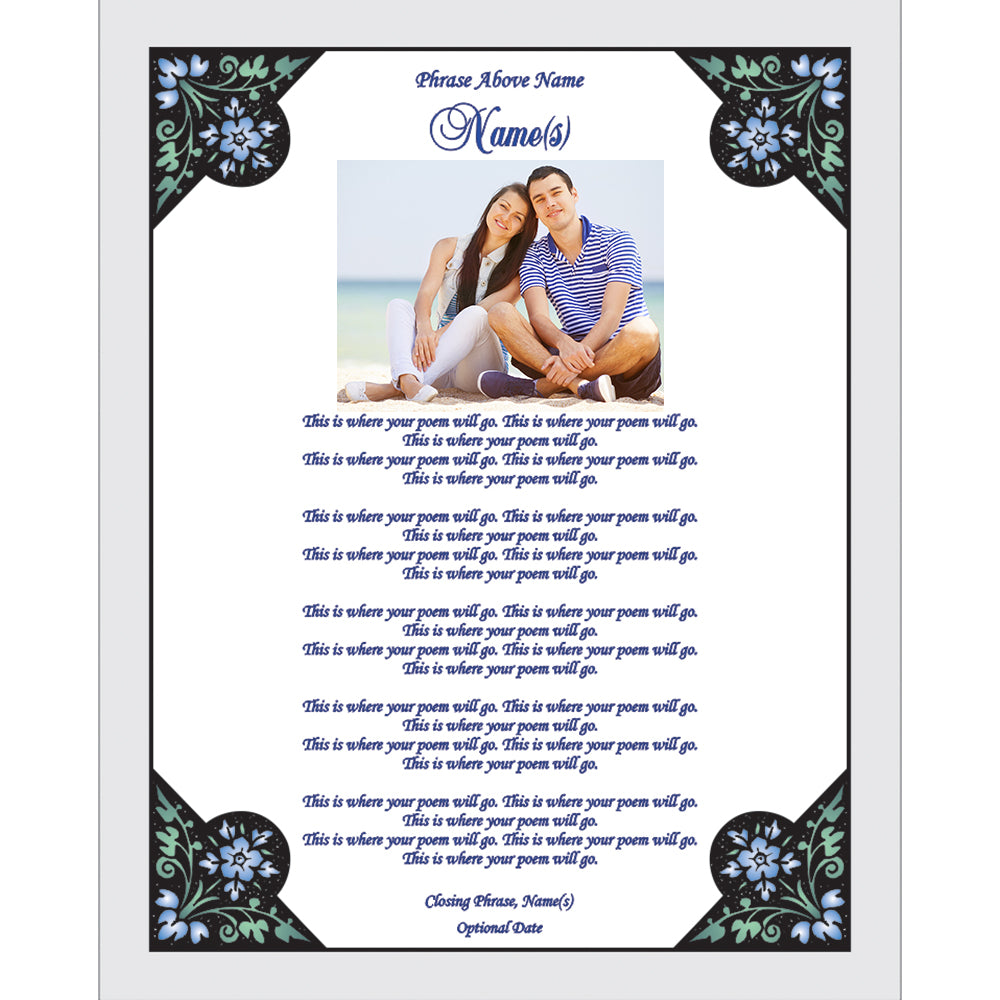 Poetry Gift Floral Design for Your Poem Personalized with Names, 8x10 Inch Print