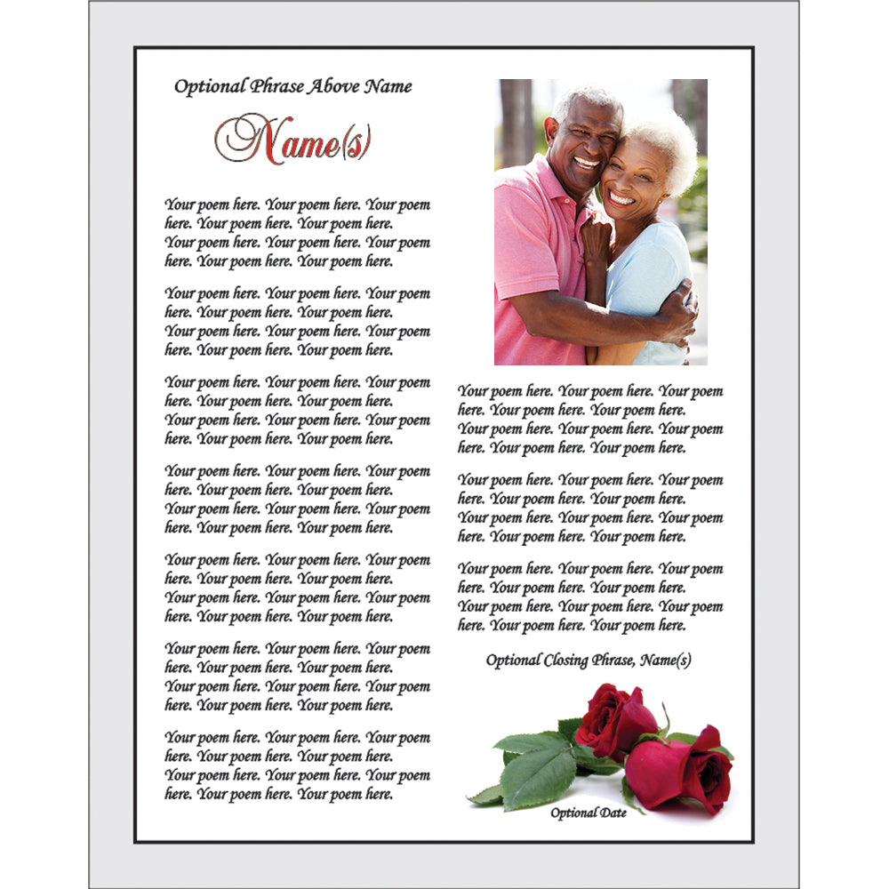 Your Poem In Beautiful Red Rose Design. 8x10 Inch Unframed Print