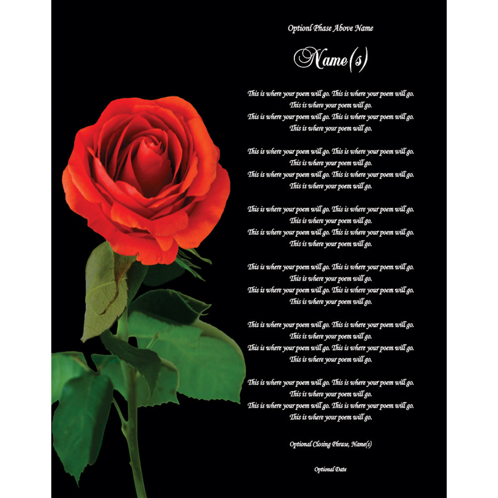 Personalized Poem in Beautiful Rose Design. 8x10 Inches Print