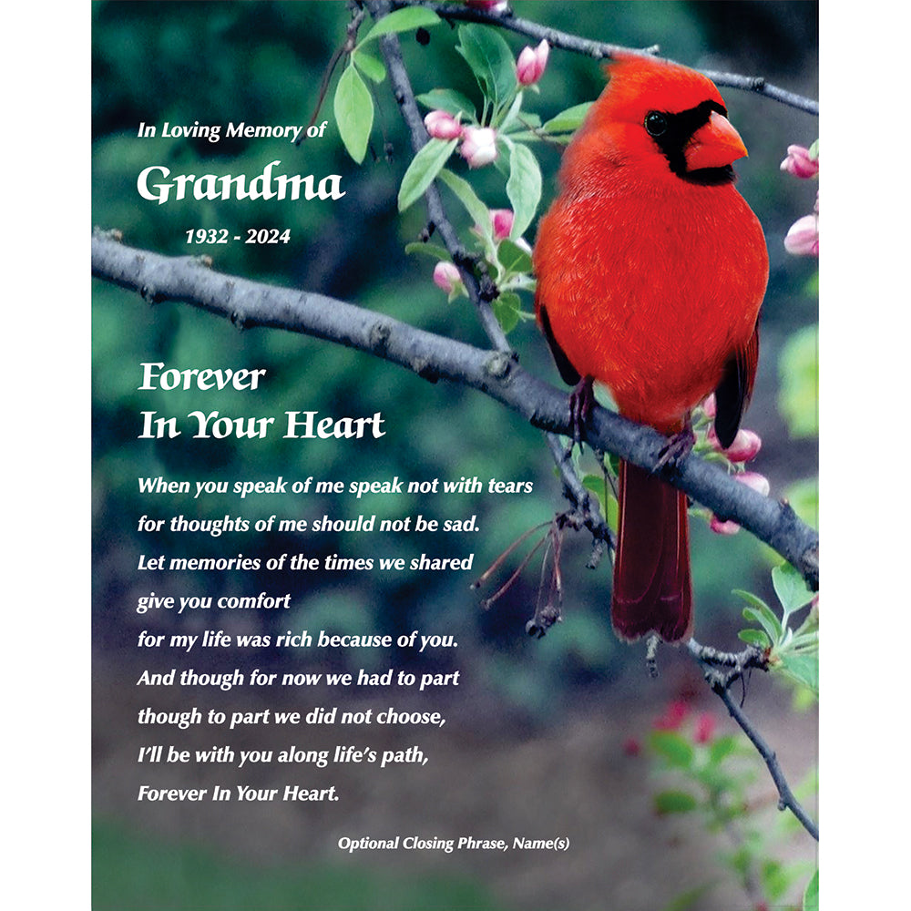 Cardinal Condolence Sympathy Gift - Touching Personalized Poem Honoring Him or Her