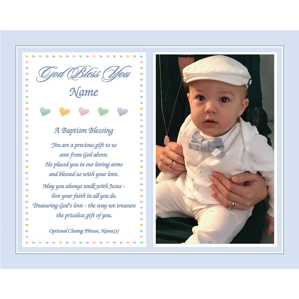 Baptism Gift for Baby Boy, Personalized 8x10 Inch Print with Name and Photo