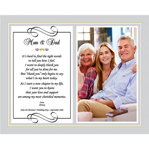 Wedding Parent Gift - Thank You to Parents, Mom and/or Dad, 8x10 Personalized Print