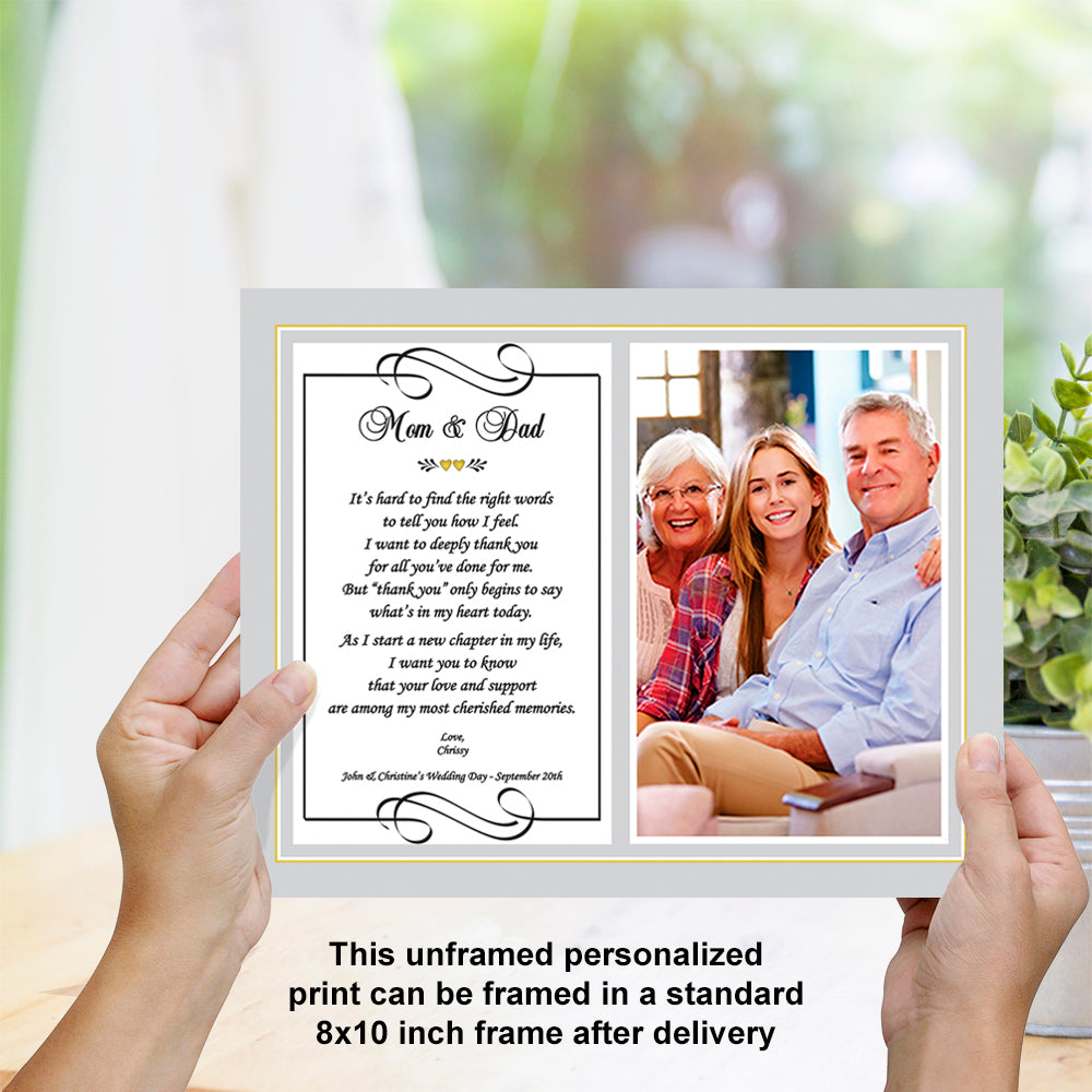 Wedding Parent Gift - Thank You to Parents, Mom and/or Dad, 8x10 Personalized Print