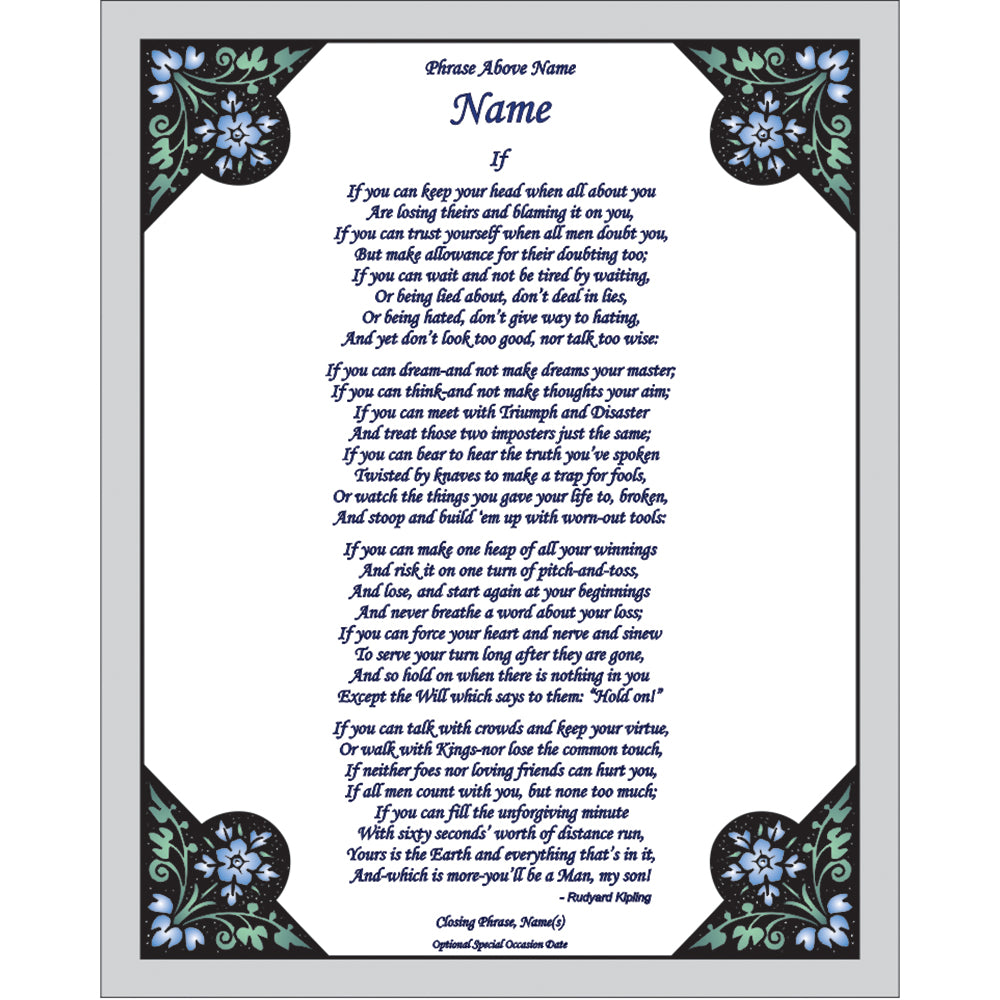 IF - Poem by Rudyard Kipling, 8x10 Inch Print