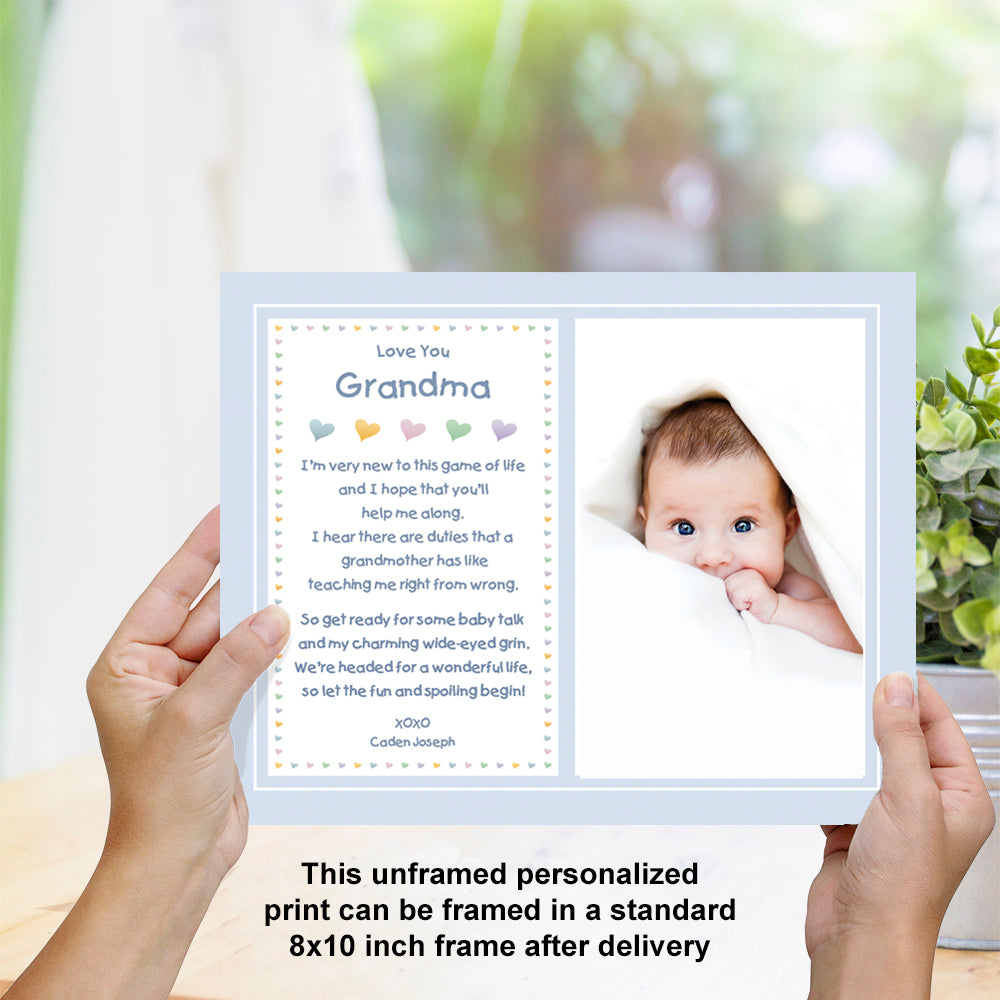 Personalized Grandmother Gift from Grandson, Happy Mother's Day, Birthday or for a New Birth, Add Photo to Unframed 8x10 Inch Print