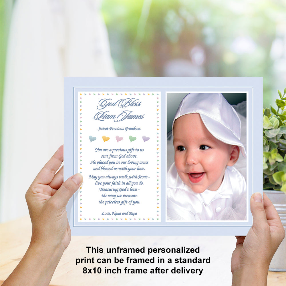 New Baby Boy Grandson Baptism Gift, 8x10 Inch Print with Name and Photo