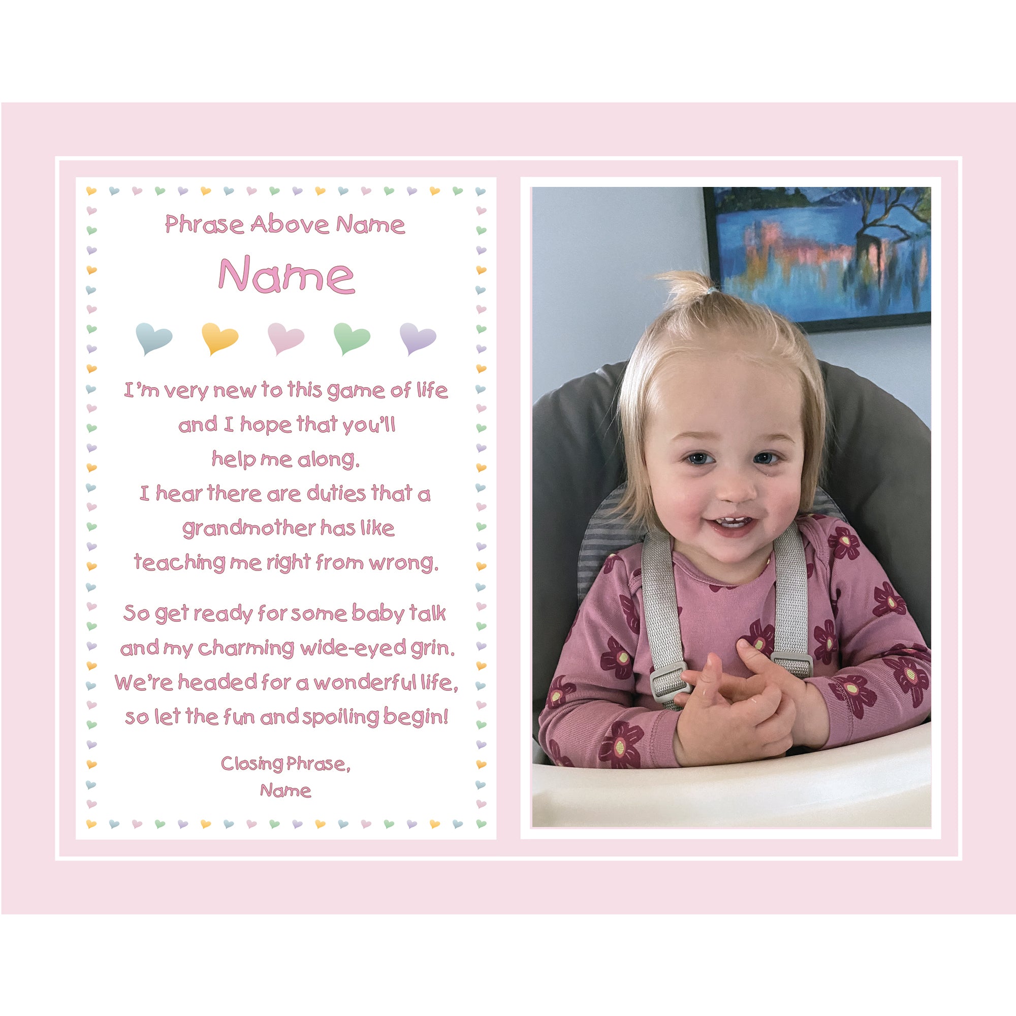 Personalized Grandmother Gift from Granddaughter, Happy Mother's Day, Birthday or for a New Birth, Add Photo to Unframed 8x10 Inch Print