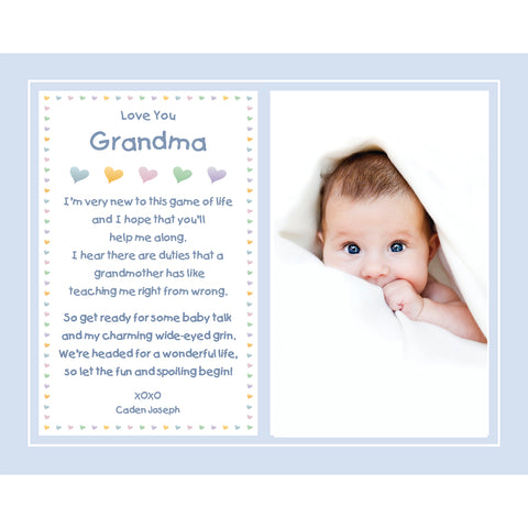 Personalized Grandmother Gift from Grandson, Happy Mother's Day, Birthday or for a New Birth, Add Photo to Unframed 8x10 Inch Print