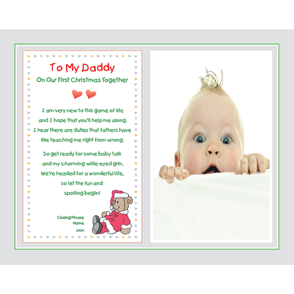 Poetry Gifts New Dad, To My Daddy On Our First Christmas Together, 8x10 Inch Print with Photo