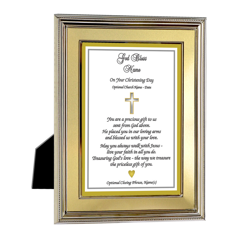 Personalized Baptism Present in Gold Metallic Frame