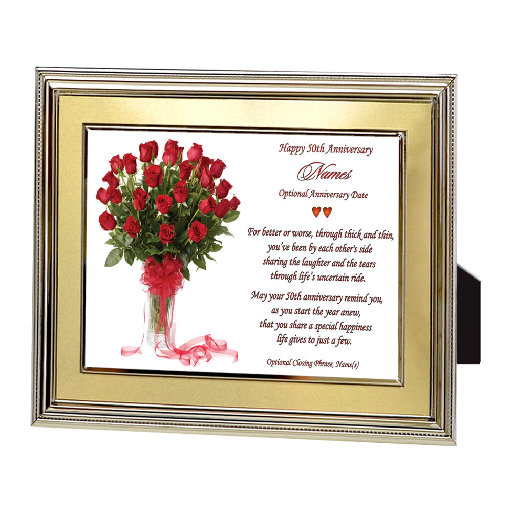 50th Wedding Anniversary Gift in 5x7 Gold Metal Frame