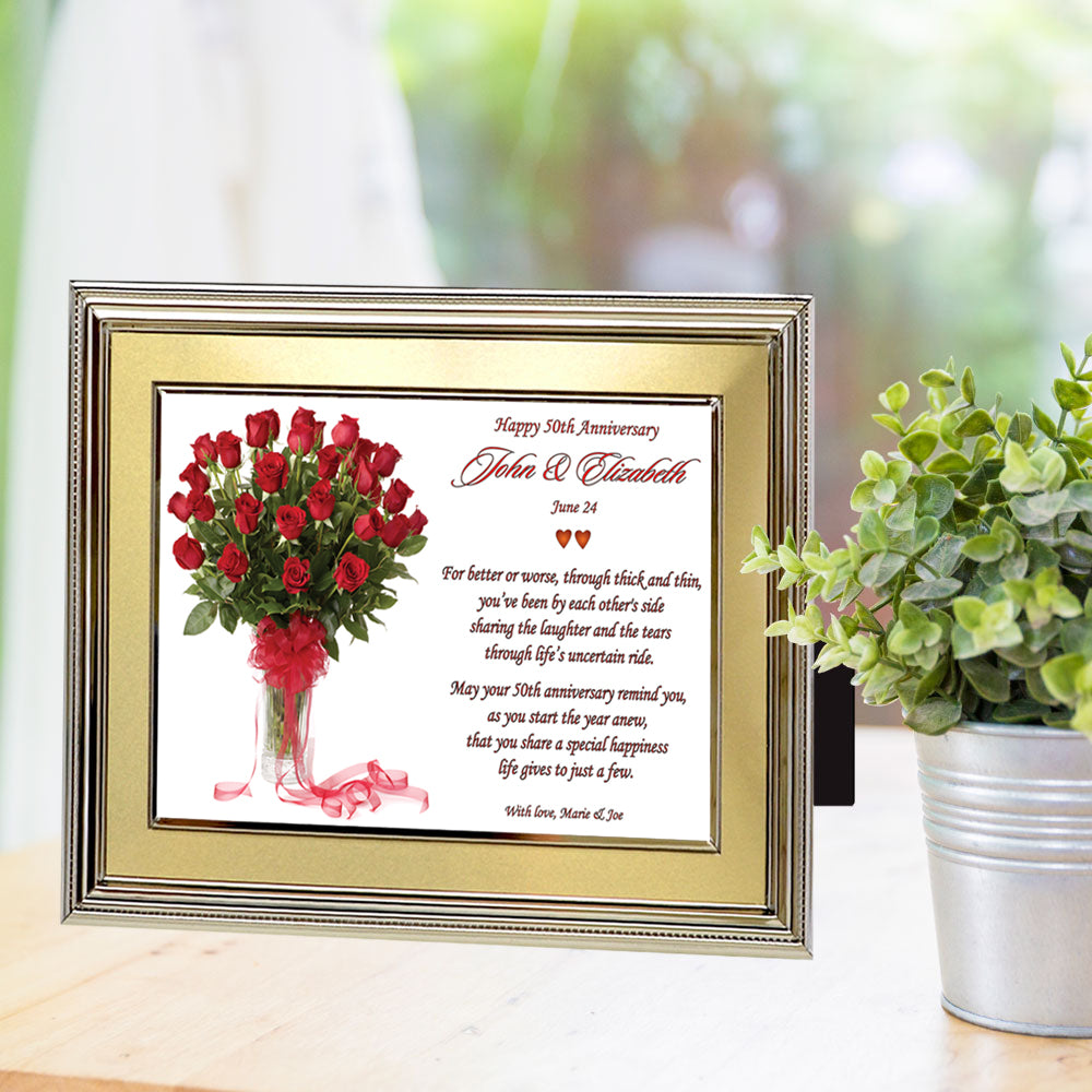 50th Wedding Anniversary Gift in 5x7 Gold Metal Frame