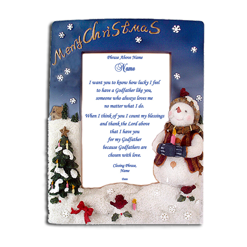 Merry Christmas Gift for Godparents, Snowman Frame
