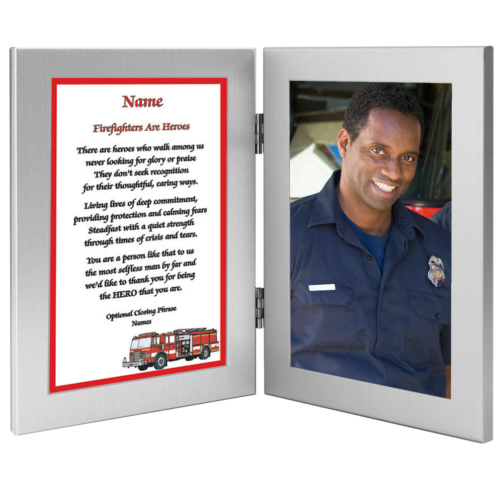 Fireman Frame with Personalized Poem, Add 4x6 Inch Photo
