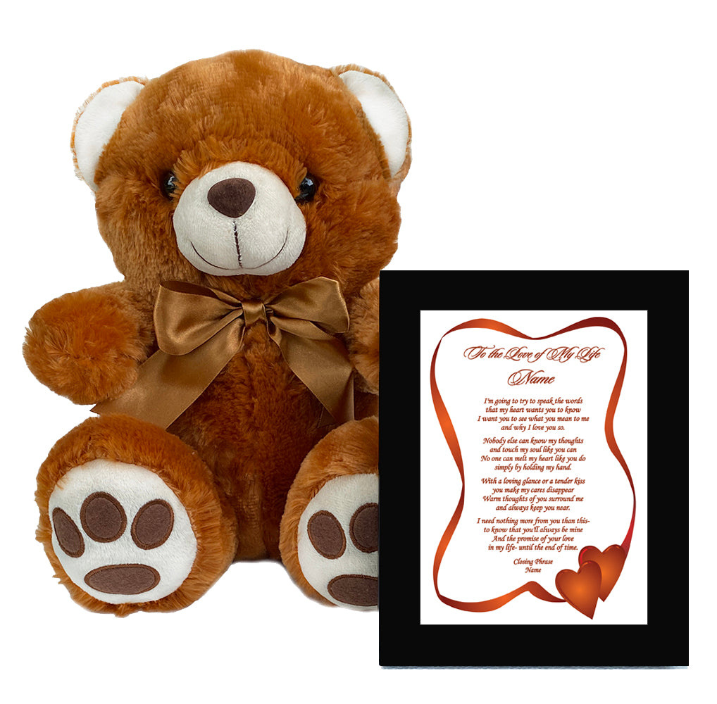 Love of My Life Personalized Gift for Birthday, Christmas or Anniversary, Poem Frame and Bear